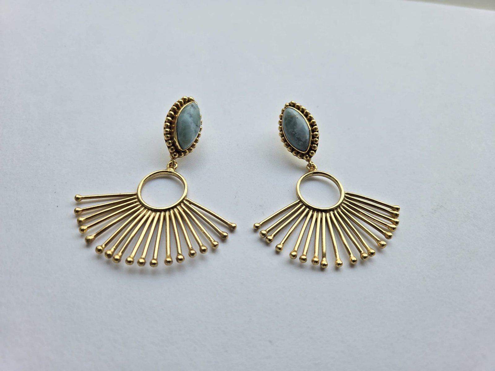 Fan Earrings with Natural Larimar