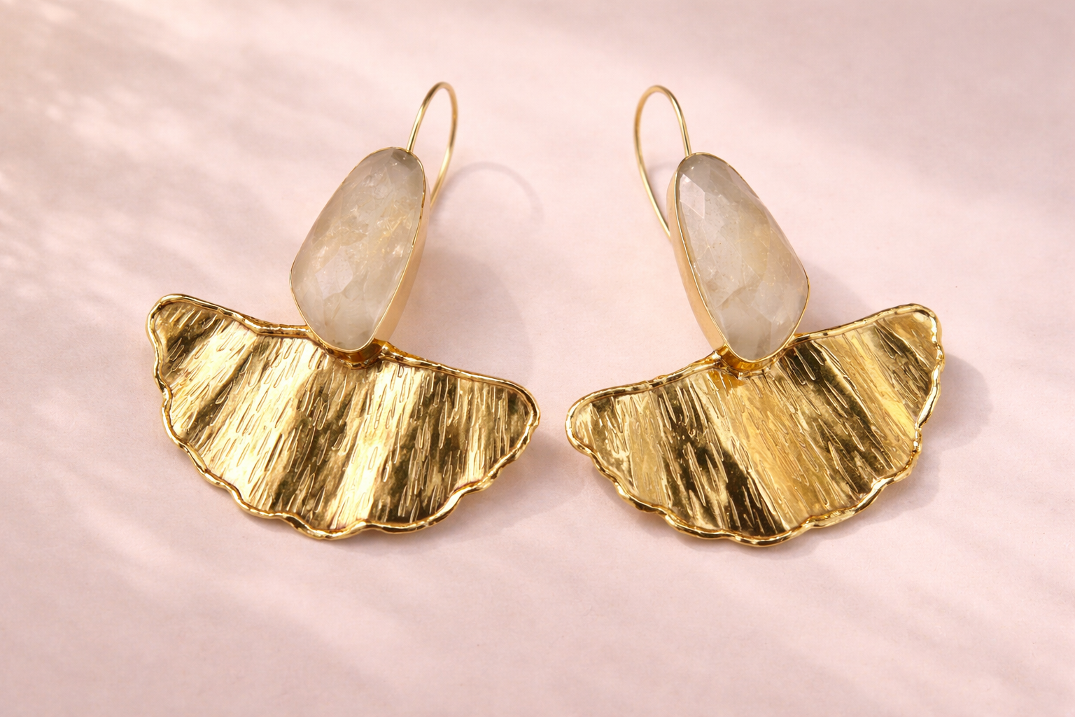 Handmade Earrings with Gold Rutilated Quartz