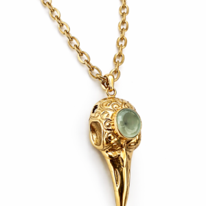Prehnite Skull Bird Necklace