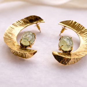 Half Moon Earrings with Natural Prehnite