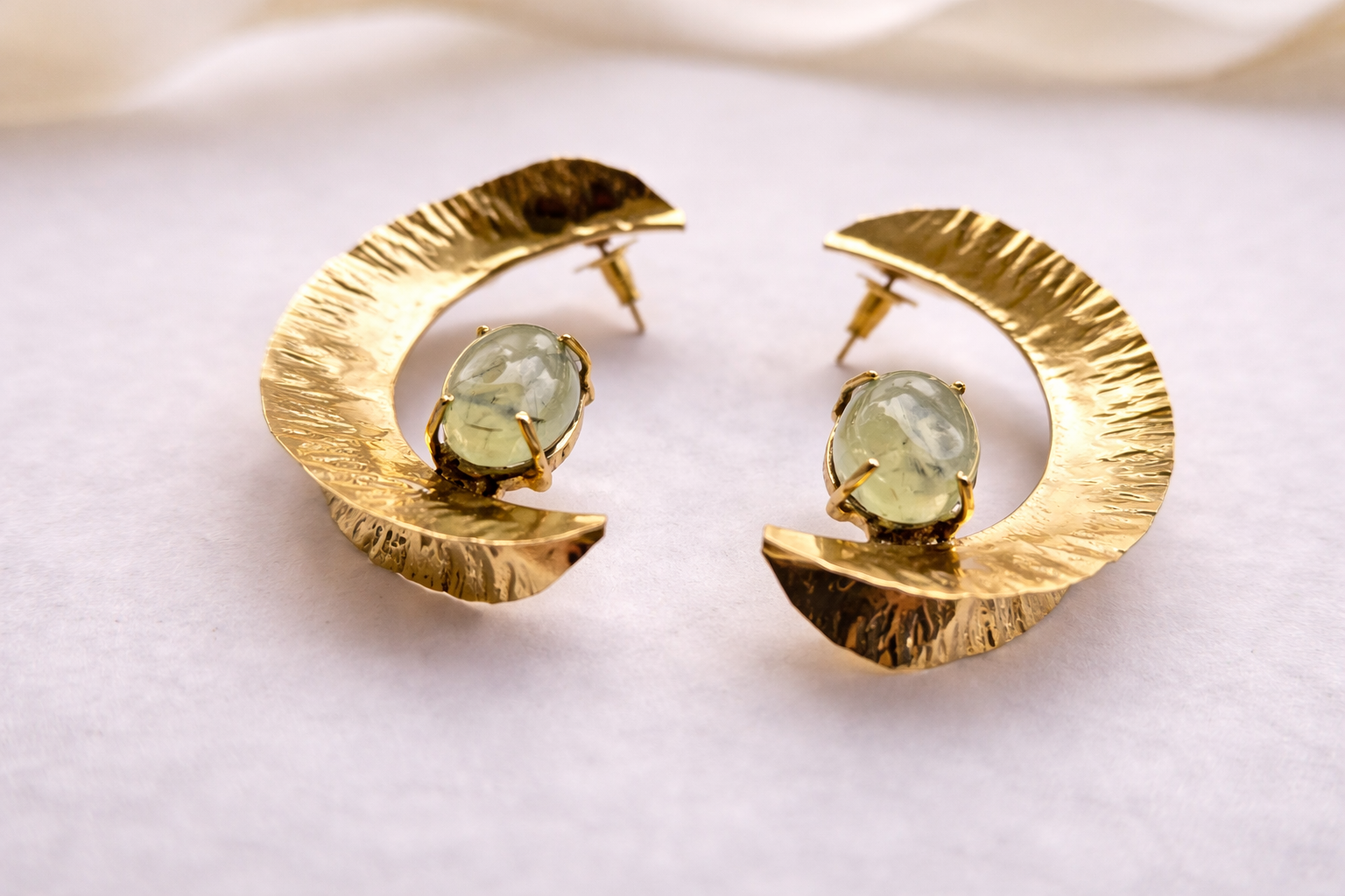 Half Moon Earrings with Natural Prehnite