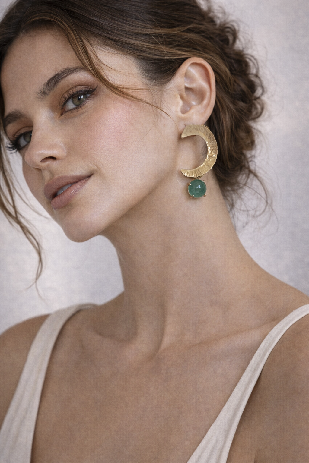 Half Moon Chalcedony Stone Earrings - Image 2