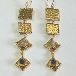 Square Handmade Gold Quartz Earrings