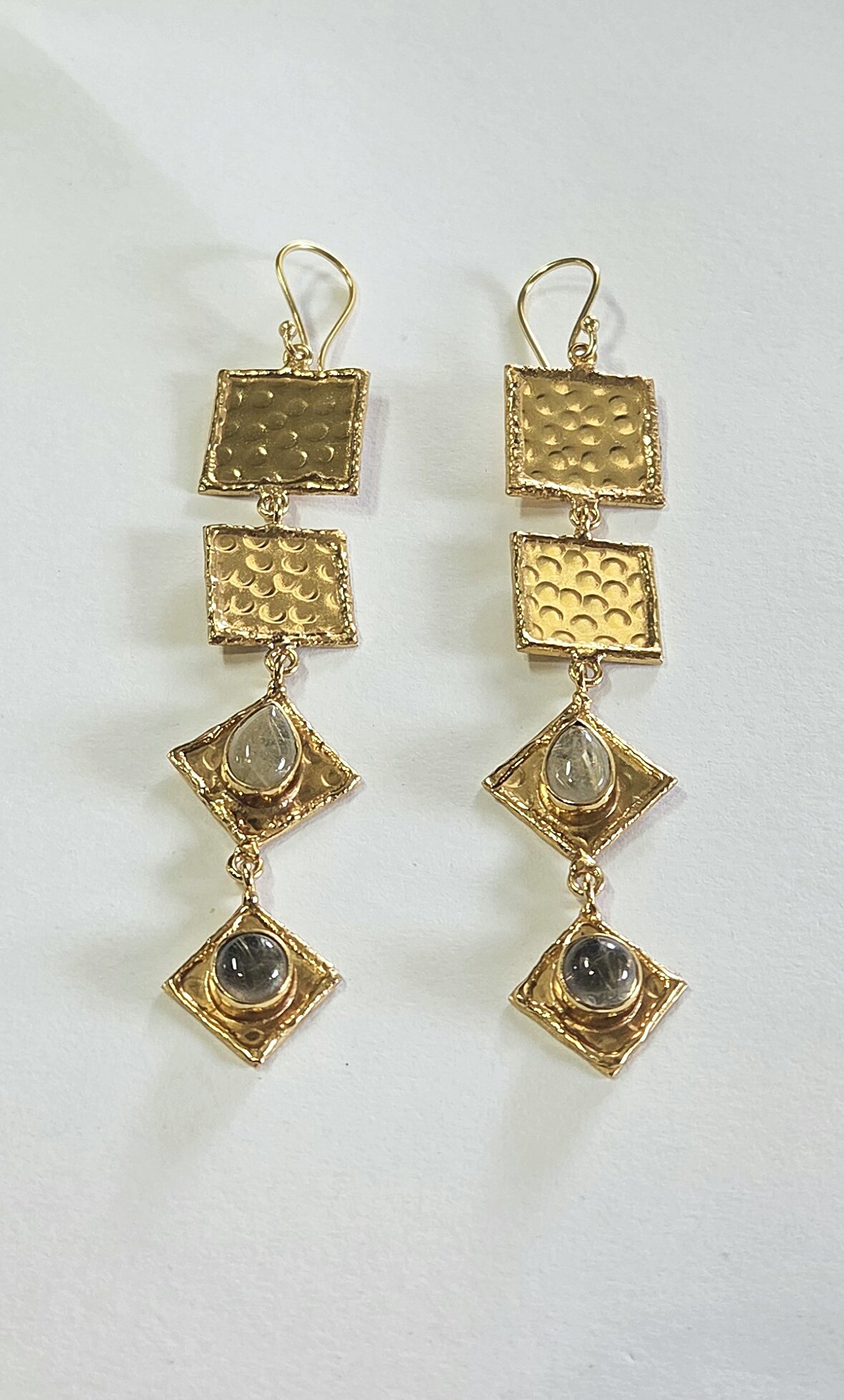 Square Handmade Gold Quartz Earrings