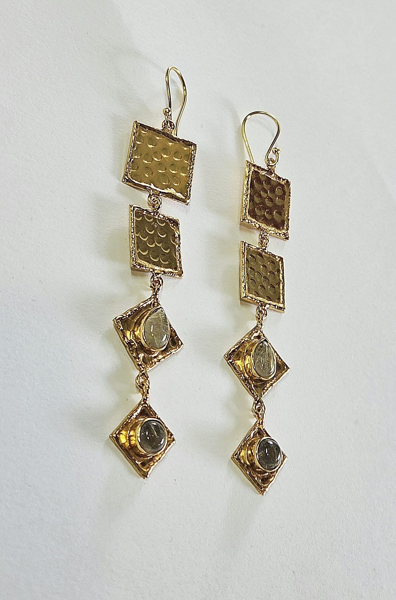 Square Handmade Gold Quartz Earrings - Image 3