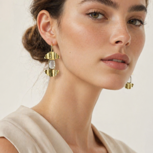 Crystal Quartz Gold Earrings - Vista alternativa