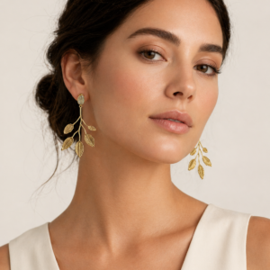 Gold Leaf Prehnite Earrings - Vista secundaria