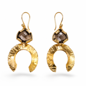 smoking quartz inverted moon earrings.