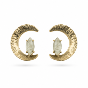 prehnite gold crescent earrings