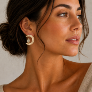 prehnite gold crescent earrings