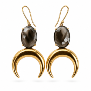 smoky quartz gold crescent earrings