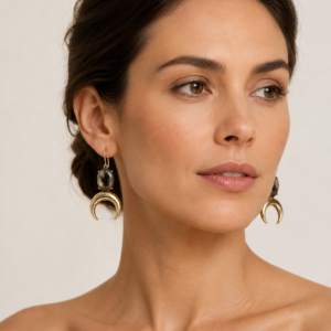 smoky quartz gold crescent earrings